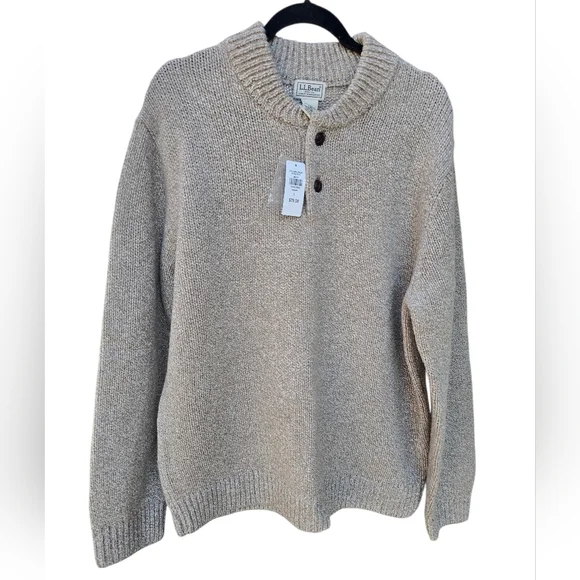 L.L.Bean Classic Rag Wool Sweater Henley 100% Lambs Wool Large 285174 - Picture 3 of 8